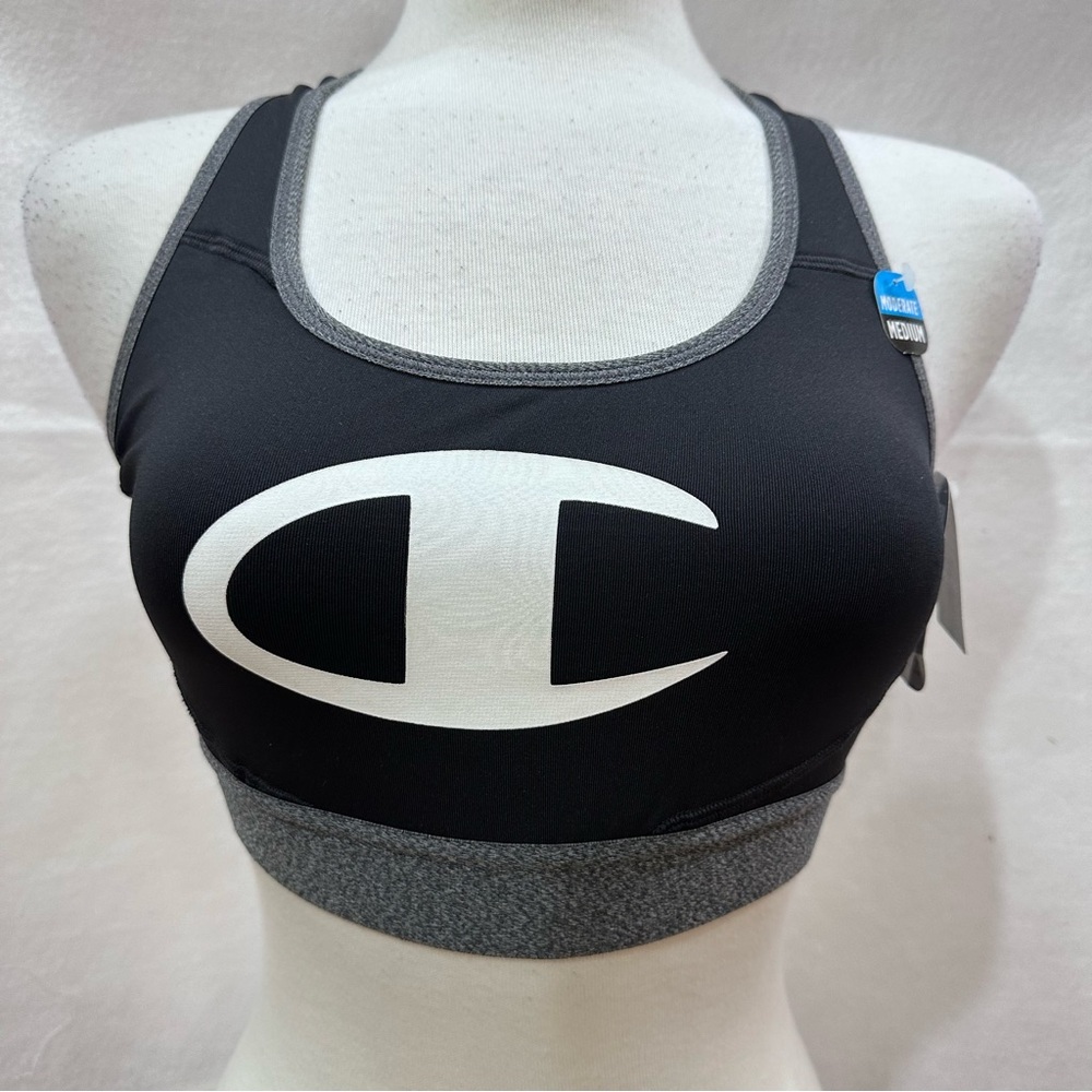 Champion Black and Gray Logo Sports Bra
